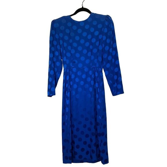 NWT Vintage Retro Albert Nipon blue polka dot silk MIDI Dress size 4 - Picture 1 of 16